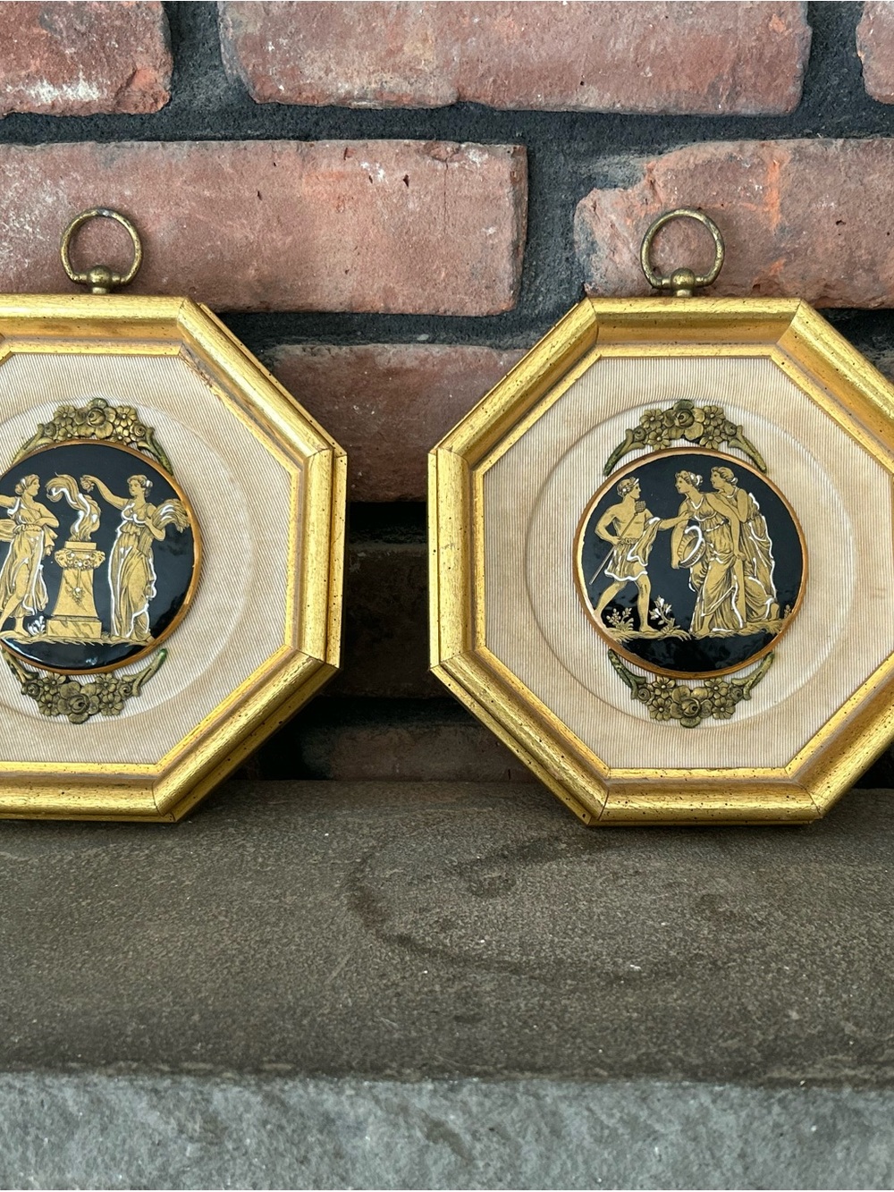 2 vintage Genuine Porcelain Hand Enameled 24Kt Gold Rim wall decor art